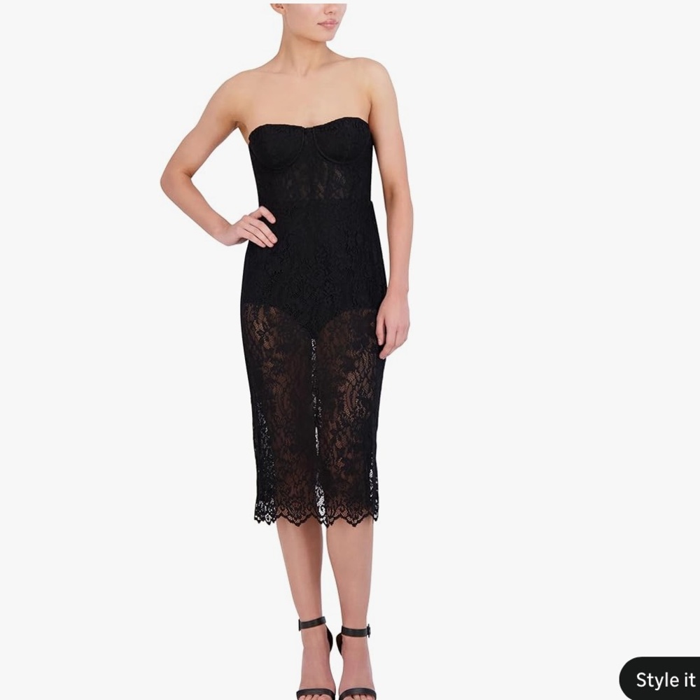 BCBG Black Lace Strapless Gown